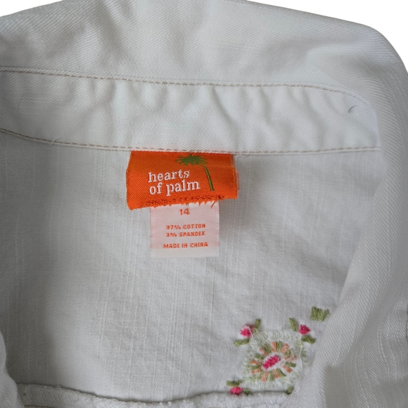 Hearts of Palm White Jean Jacket with Colorful Embroidery - Picture 3 of 4